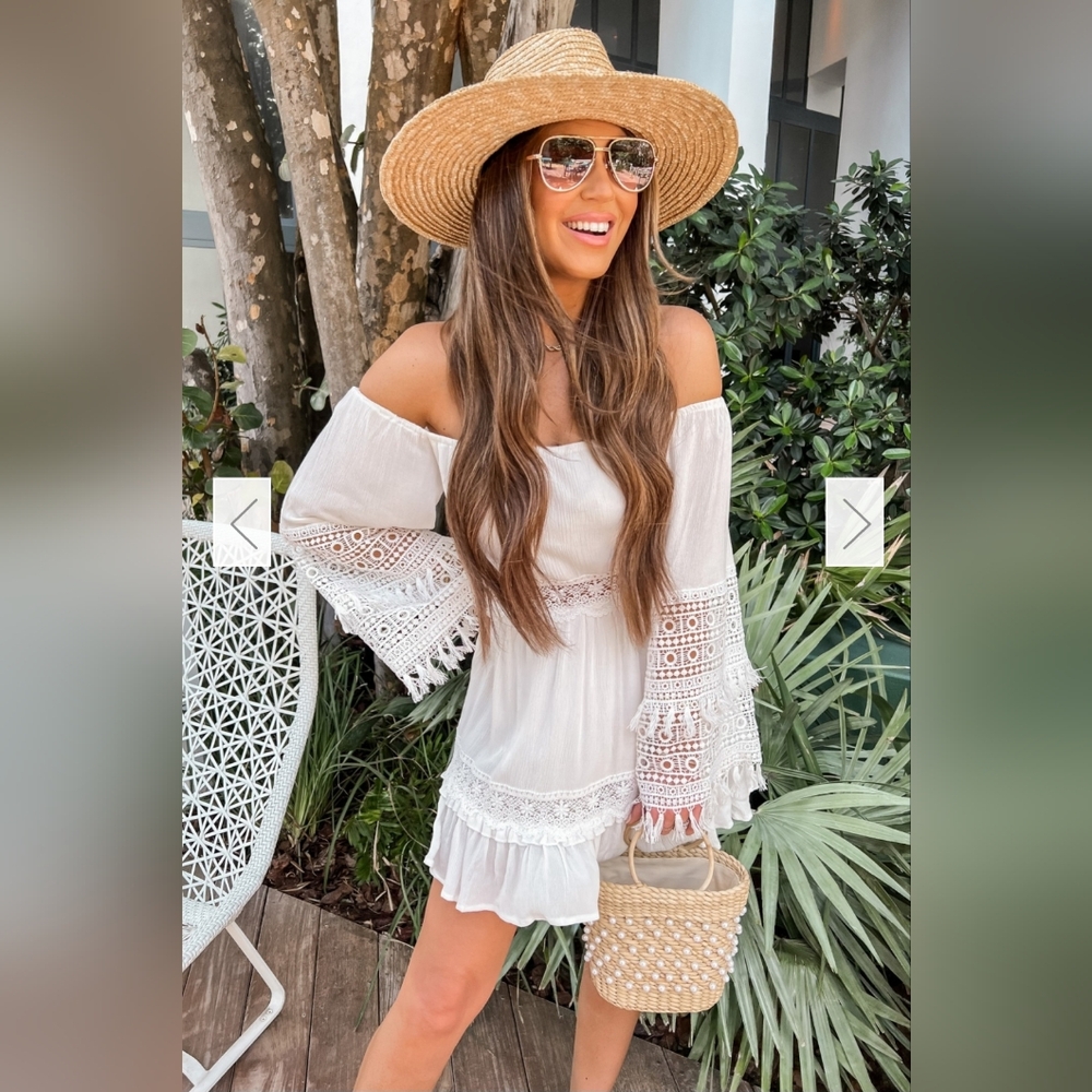 White Off-Shoulder Dress with Lace Details